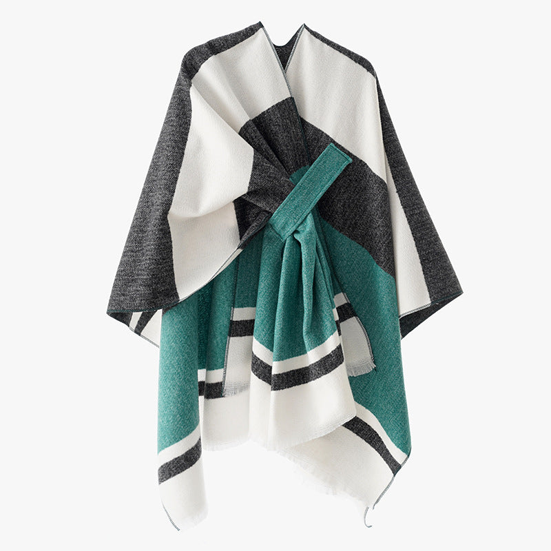 Women's lightweight wool blend wrap with fringes and tie belt Mune Fashion