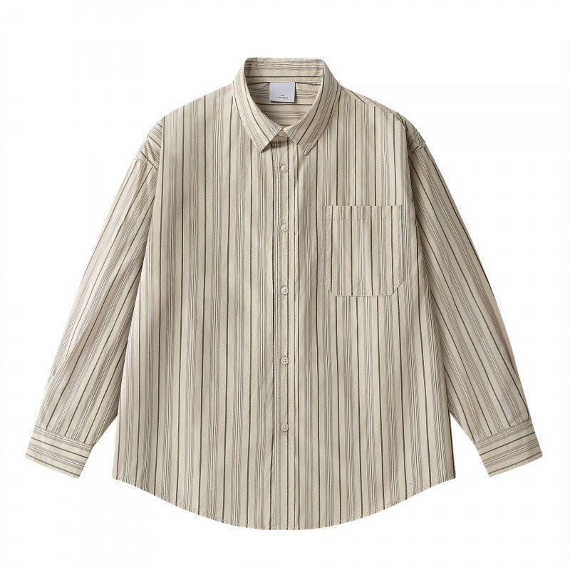 Unisex Oversize-Longsleeve Shirt in boxy cut with fine vertical structure and chest pocket Mune Fashion