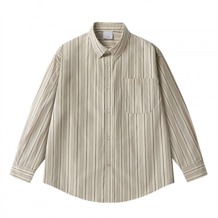 Unisex Oversize-Longsleeve Shirt in boxy cut with fine vertical structure and chest pocket Mune Fashion