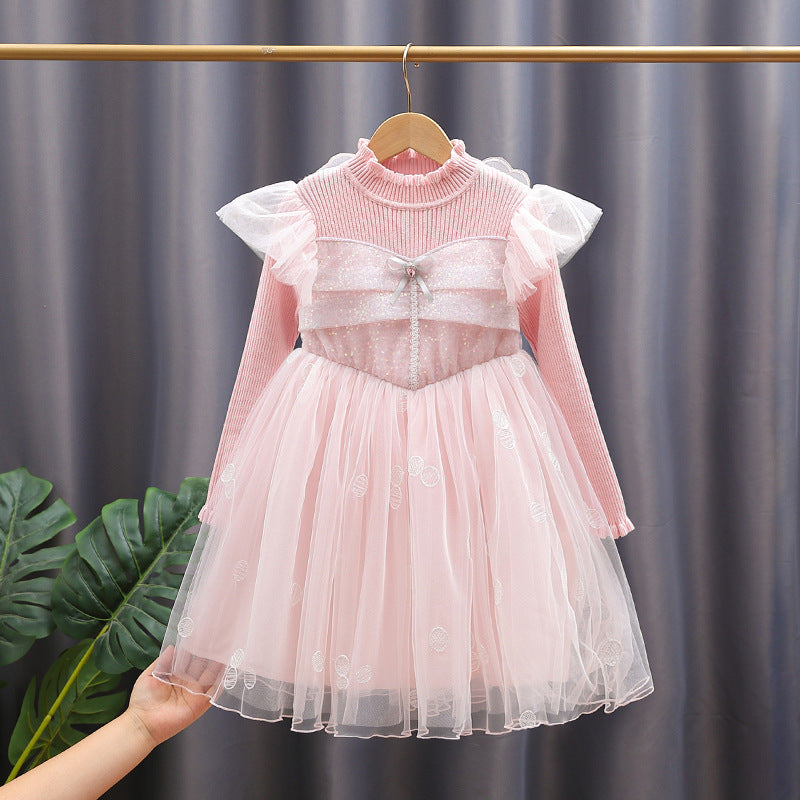 Girl's party dress with ruffled sleeves and glitter details Mune Fashion