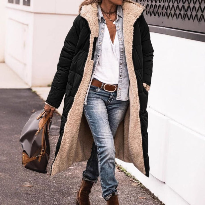 Women's long padded coat with teddy lining, hood and warm padding Mune Fashion
