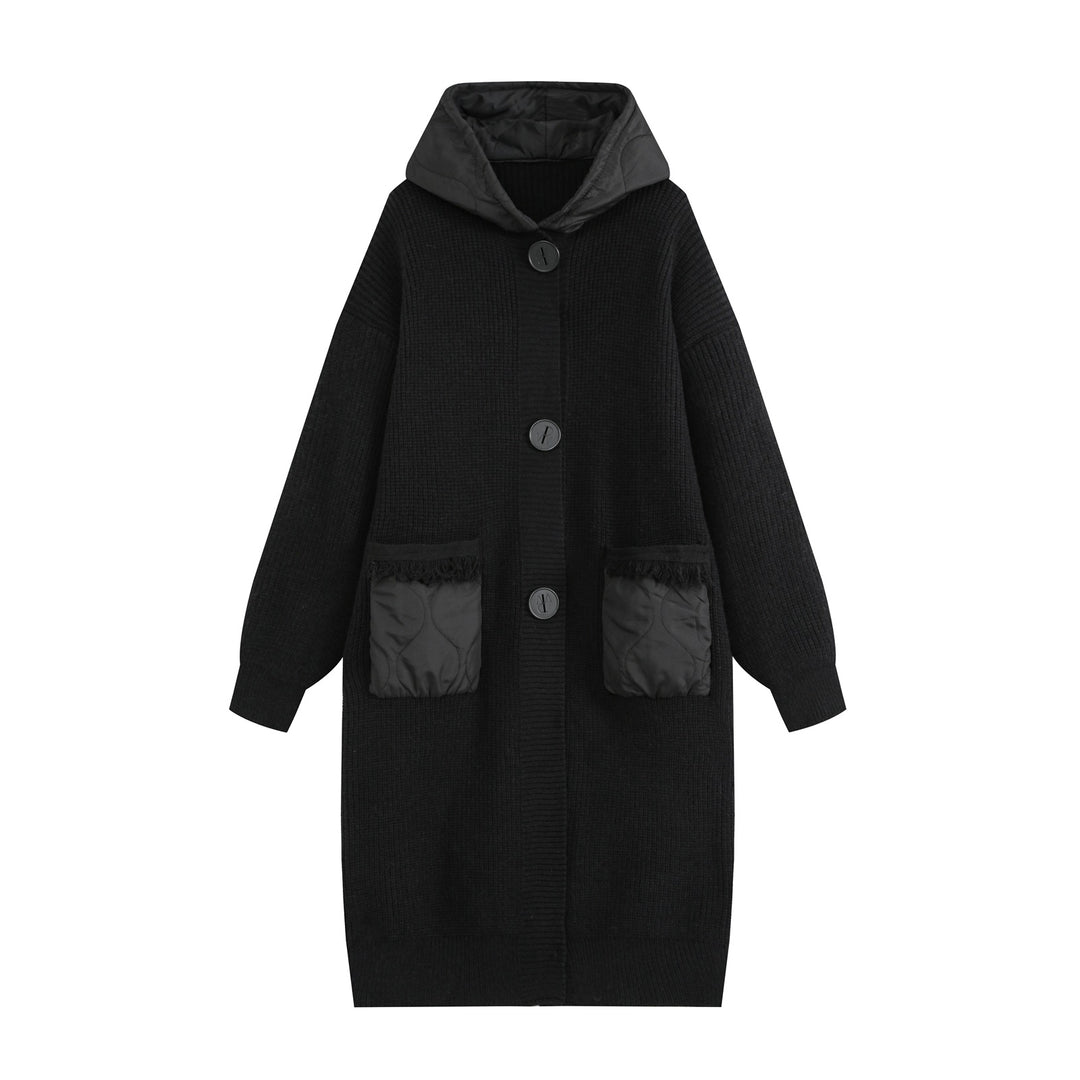 Women's knitted coat with quilted hood and padded pockets Mune Fashion