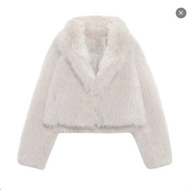 Women Short Cropped Faux Fur Blouson with Voluminous Shawl Collar and Soft Inner Lining Mune Fashion