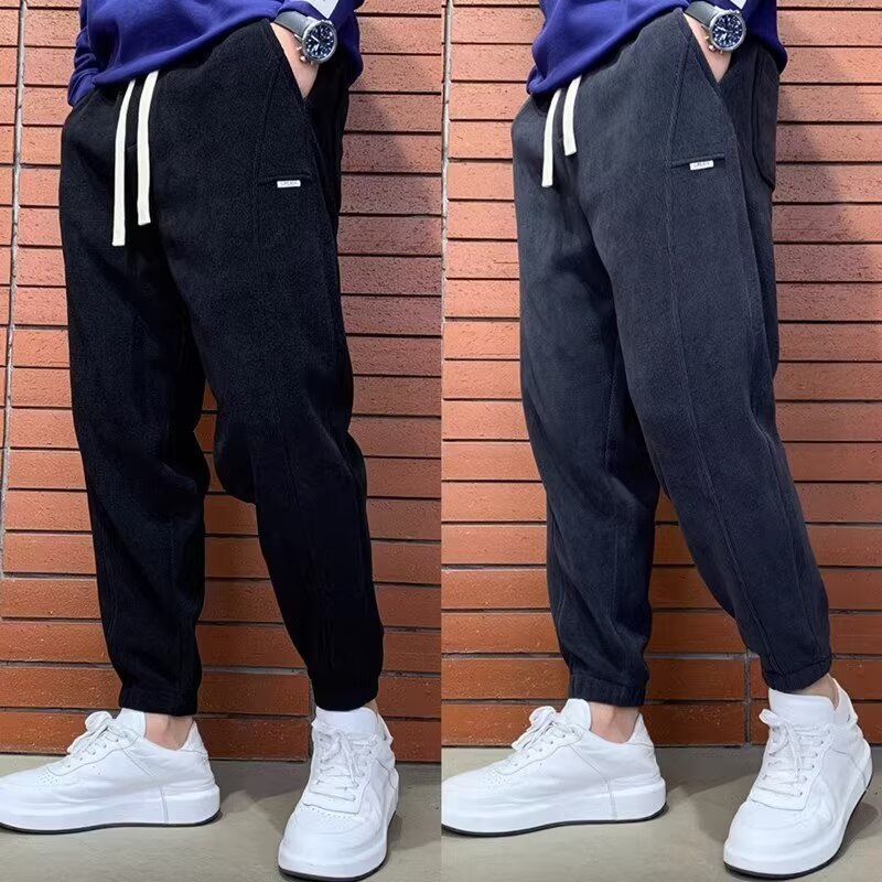 Men's Loose Corduroy Jogging Pants with Elastic Waistband and Drawstring Mune Fashion