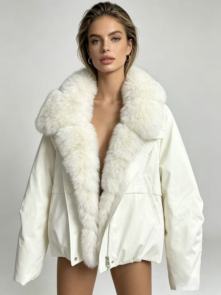 Women's tailored parka bomber jacket with voluminous faux fur collar and windproof outer shell Mune Fashion