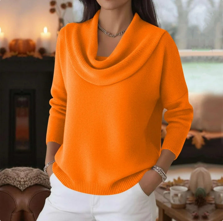 Women's Casual Shawl Collar Fine Knit Sweater with Dropped Shoulder and Ribbed Hem Mune Fashion
