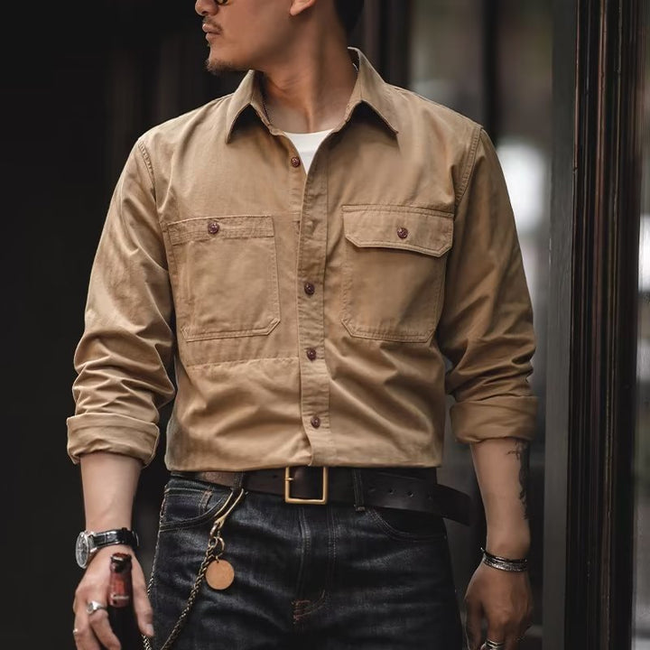 Men's Cotton Twill Worker Shirt with Patch Pockets and Boxy Fit Mune Fashion