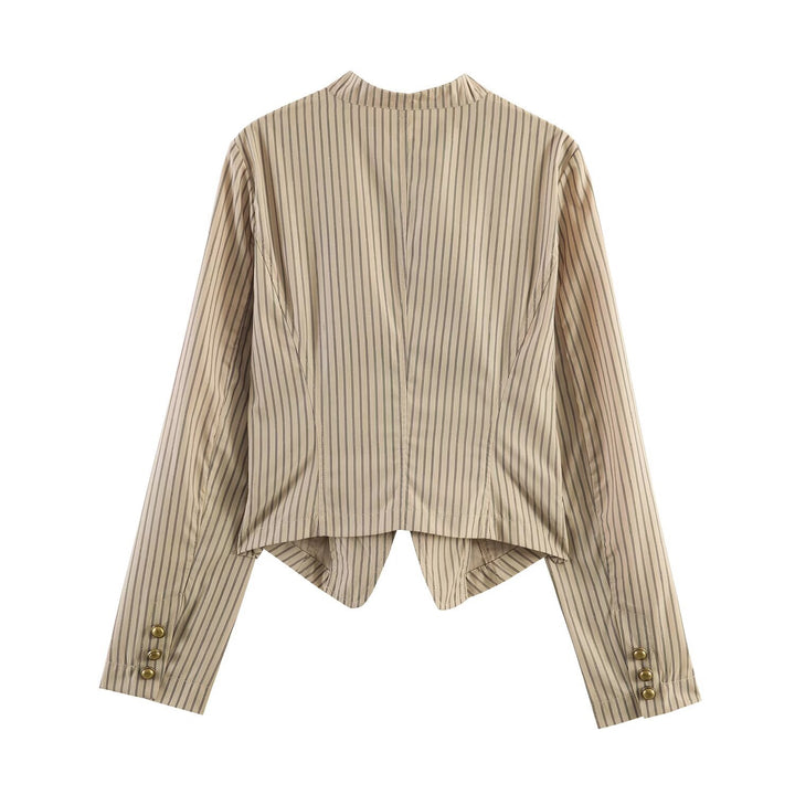 Women's Asymmetrical Tailored Blazer Jacket with Stand Collar and Decorative Button Mune Fashion