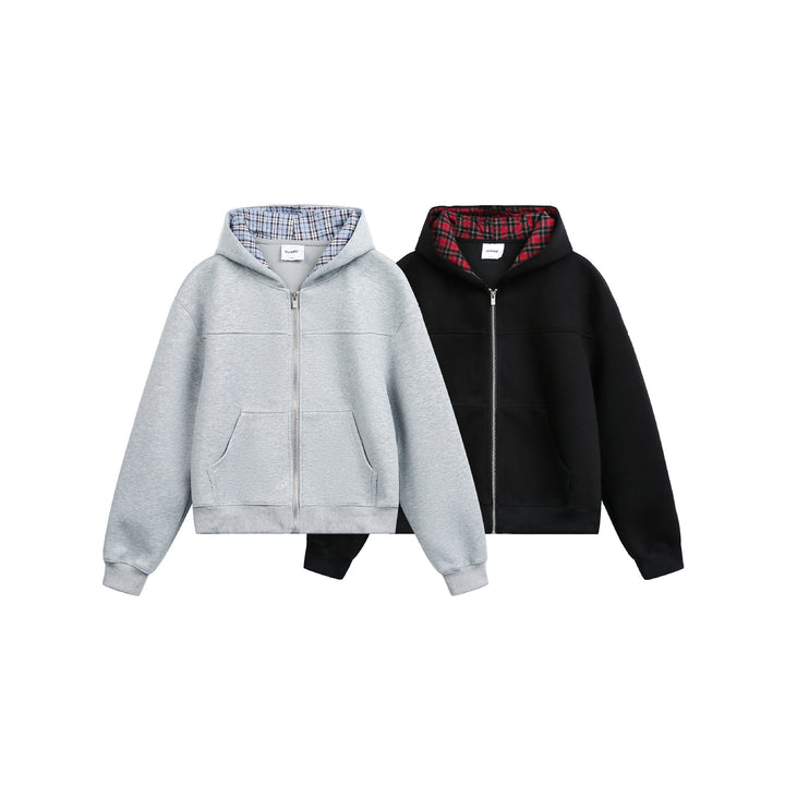 Women's hooded zip jacket in boxy cut with checkered lined hood Mune Fashion