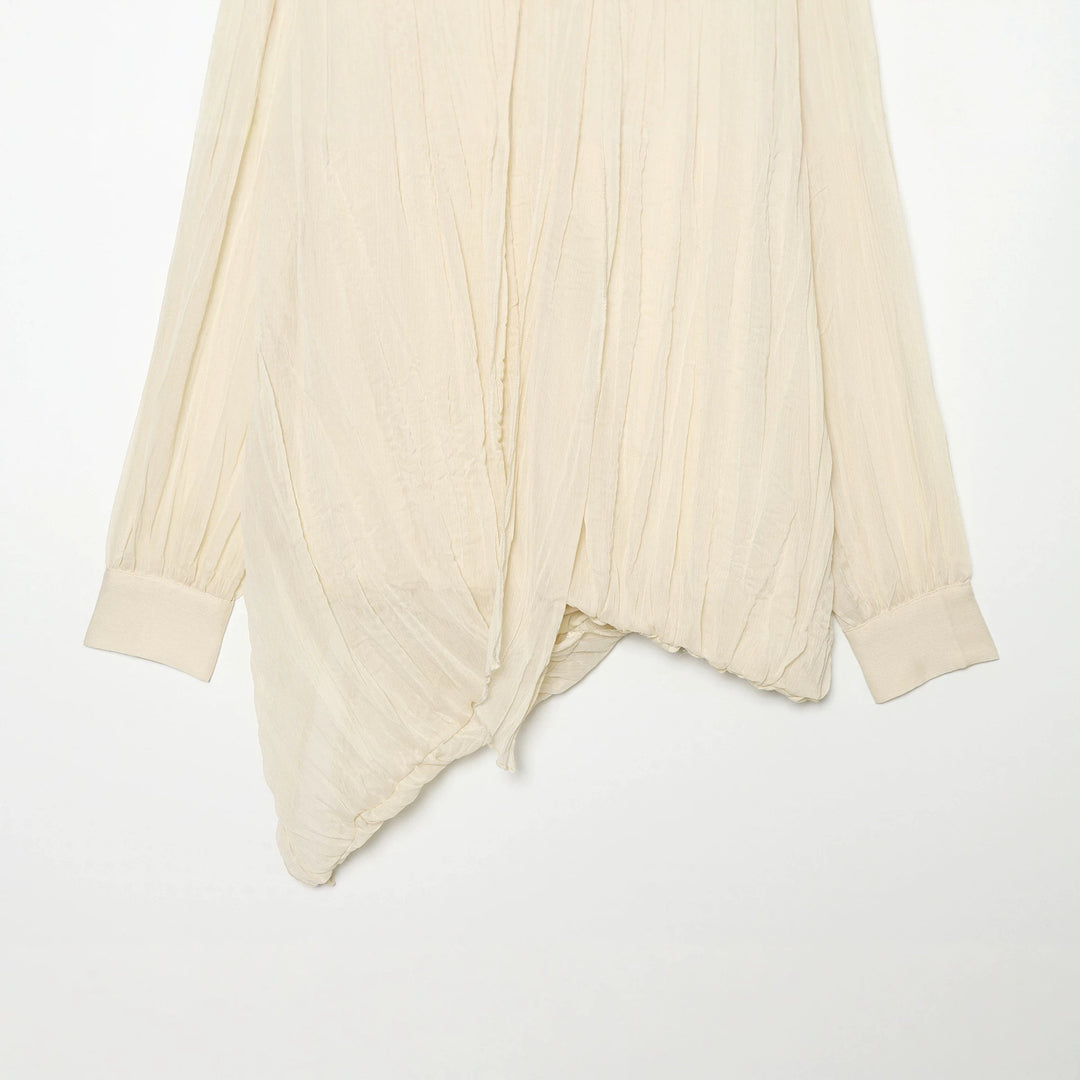 Women Light Blouse in Creased Look with Tie and Twisted Hem Mune Fashion