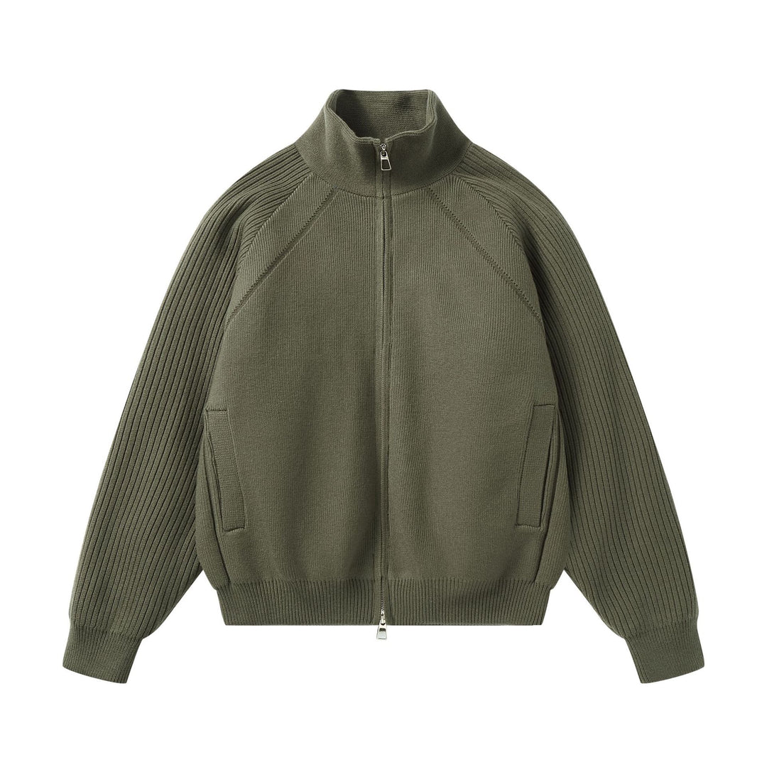 Unisex Knit Zip Jacket with Stand-Up Collar and Ribbed Sleeves Mune Fashion