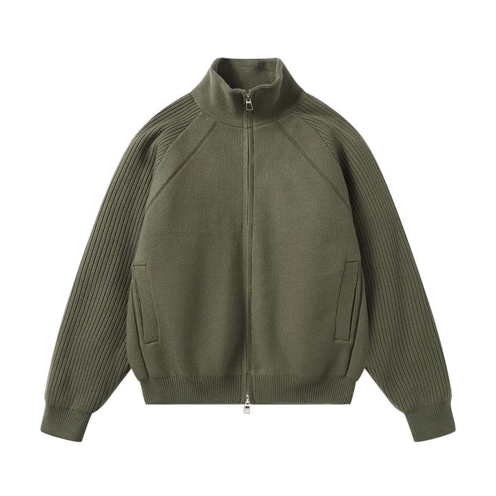 Unisex Knit Zip Jacket with Stand-Up Collar and Ribbed Sleeves Mune Fashion