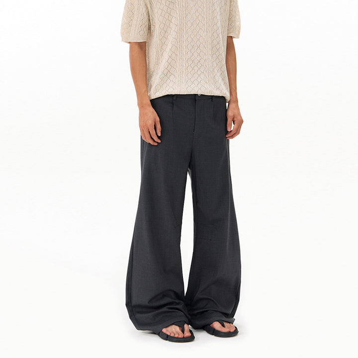 Men's Ultra Wide Wool Blend Suit Trousers in Palazzo Cut with Drop Crotch and Crease Mune Fashion
