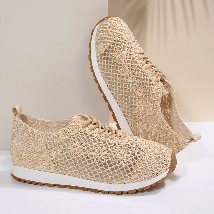Women's nan breathable knit run sneakers with crocheted upper material, padded comfort insole, and non-slip rubber outsole Mune Fashion