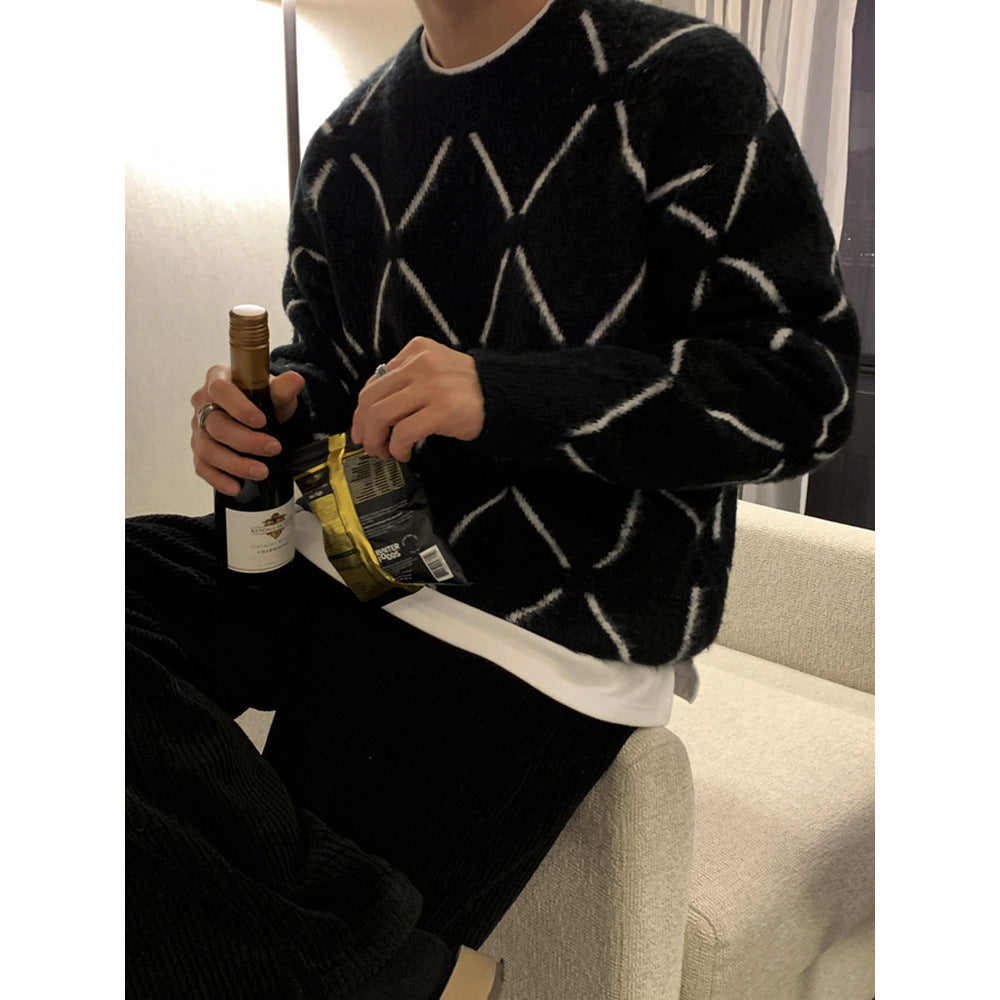 Men's Stylish Knit Sweater with Geometric Pattern Mune Fashion