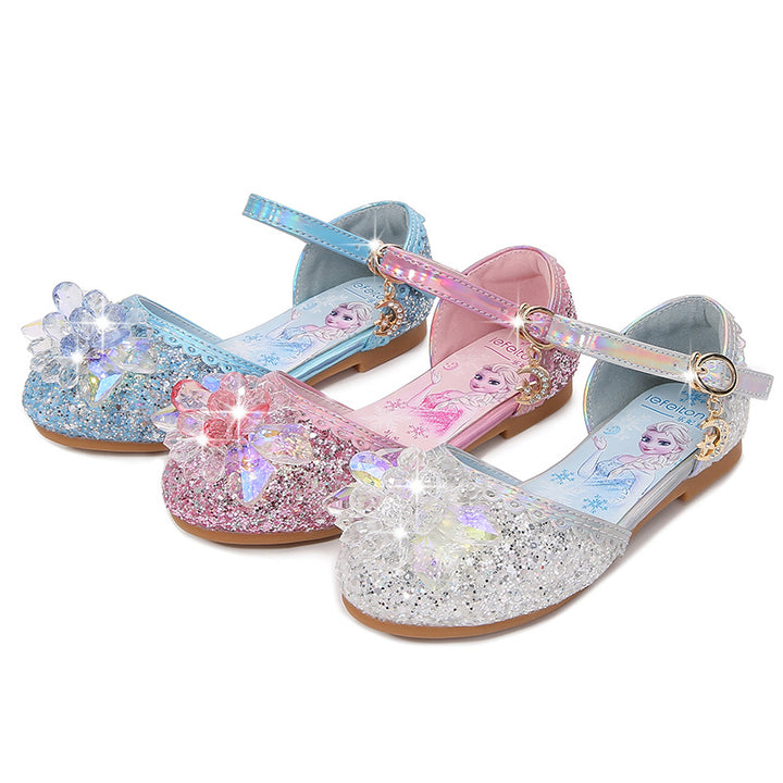 Girls Glittering Ballerinas with Floral Applications Mune Fashion