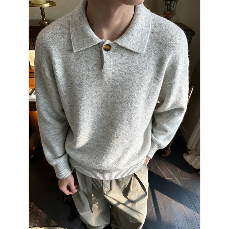 Women’s Oversize Knit Sweater with Polo Collar and One-Button Detail Mune Fashion
