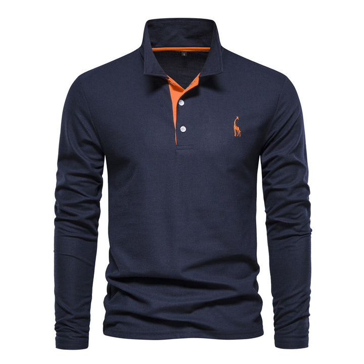 Men's Long Sleeve Polo Shirt with Modern Collar and Breathable Cotton Quality Mune