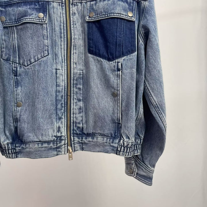 Men's Relaxed Denim Utility Jacket with Stand Collar and Contrasting Chest Pocket Mune Fashion