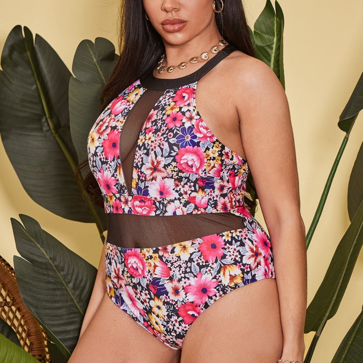Women's One-Piece Swimsuit with Floral Design and Transparent Inserts Mune Fashion