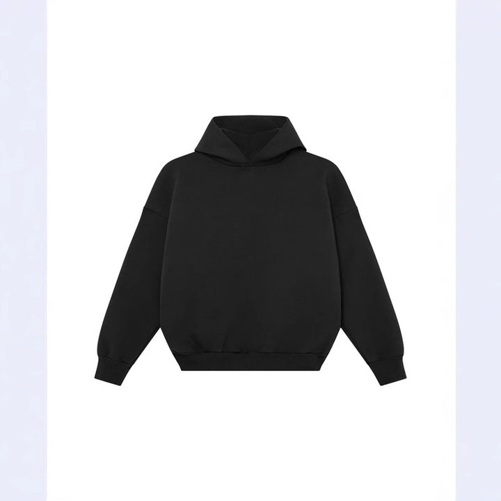 Unisex minimalist hoodie without kangaroo pocket with dropped shoulder and ribbed hem Mune Fashion