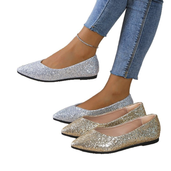 Women Glitter Ballet Flats with Pointed Toe and Flat Sole Mune Fashion