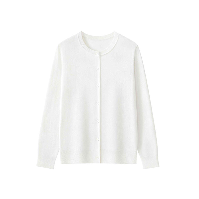 Women's fine knit cardigan with round neckline and button placket Mune Fashion