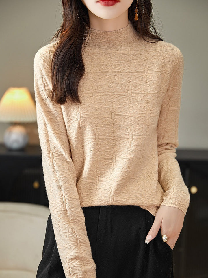 Women's Structured Fine Knit Long Sleeve with Stand-Up Collar and Boxy Silhouette Mune Fashion