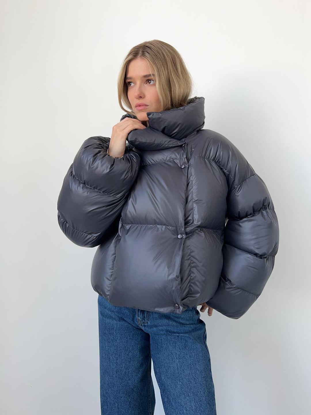 Women extravagant oversized quilted down jacket with extra voluminous hood Mune Fashion