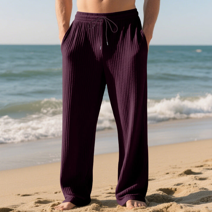 Men's loose ribbed lightweight casual pants with elastic drawstring waistband and side pockets Mune Fashion