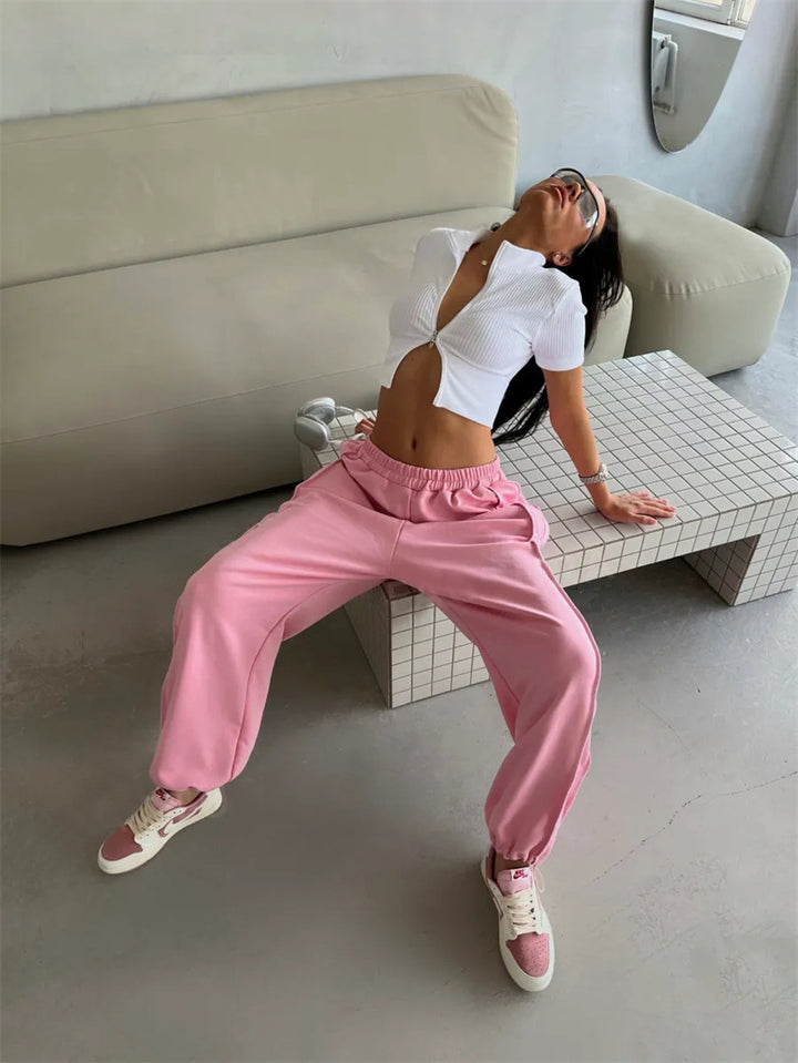 Women's wide lounge jogging pants with elastic comfort waistband and side pockets Mune Fashion