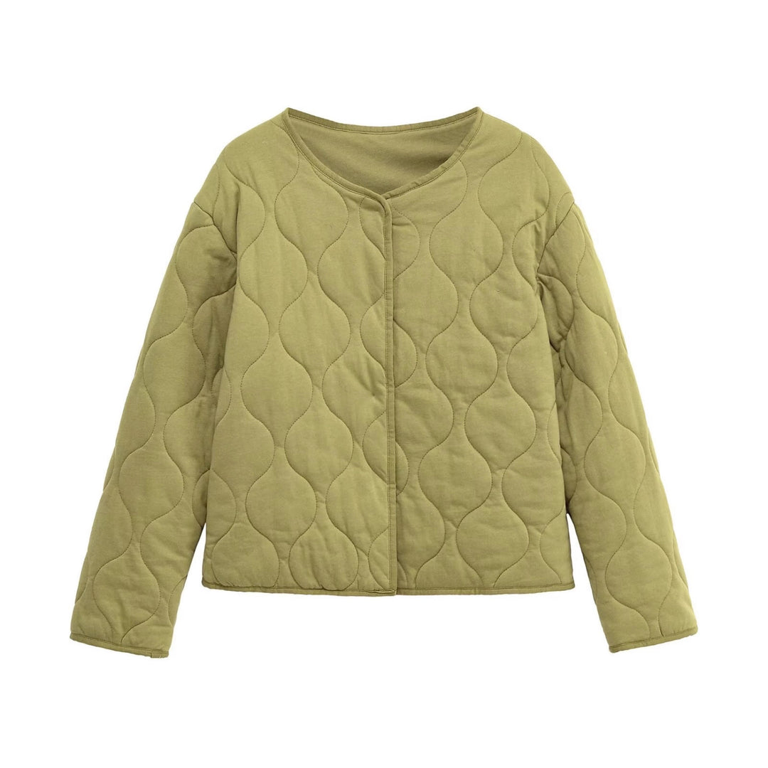 Ladies Quilted Short Jacket in Oversized Cut with Round Neck and Wave Stitching Mune Fashion