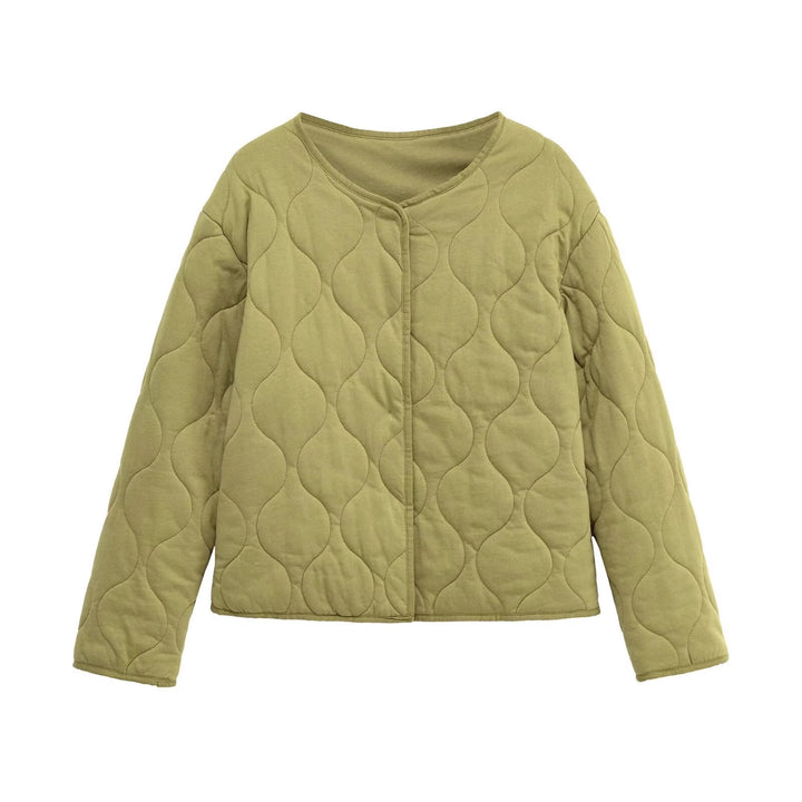 Ladies Quilted Short Jacket in Oversized Cut with Round Neck and Wave Stitching Mune Fashion