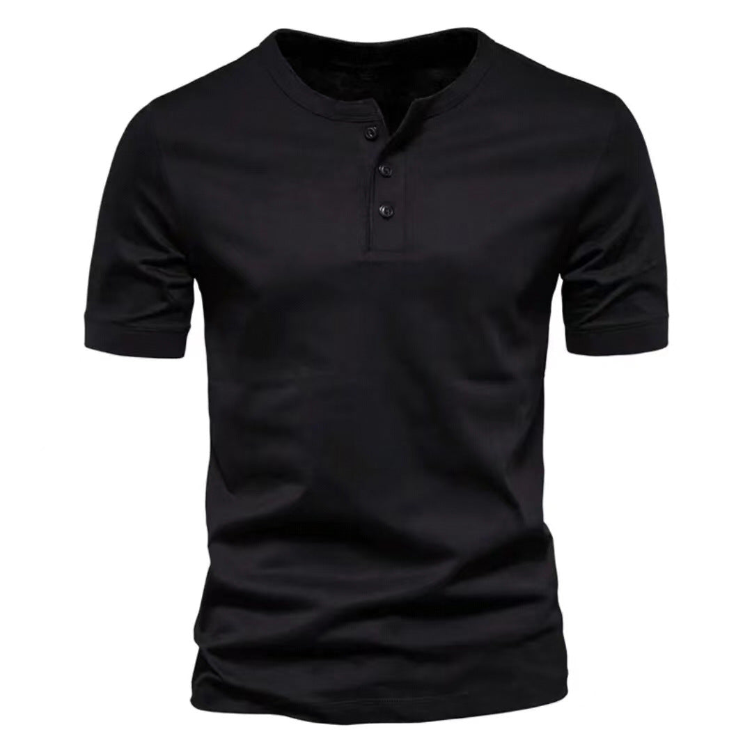 Men's tailored short-sleeve Henley shirt made of cotton blend with button placket Mune Fashion