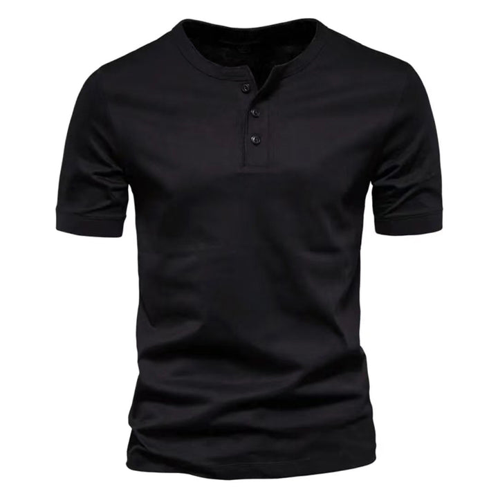 Men's tailored short-sleeve Henley shirt made of cotton blend with button placket Mune Fashion