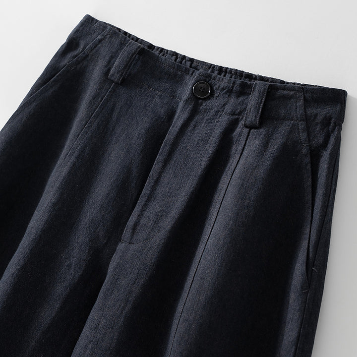 Women High-waisted wide Culotte pants made of linen blend with crease and side pockets Mune Fashion