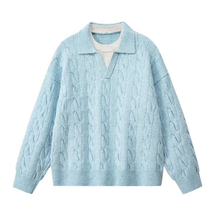 Women Oversize Cable Knit Sweater with High Roll Neck and Button Placket Mune Fashion