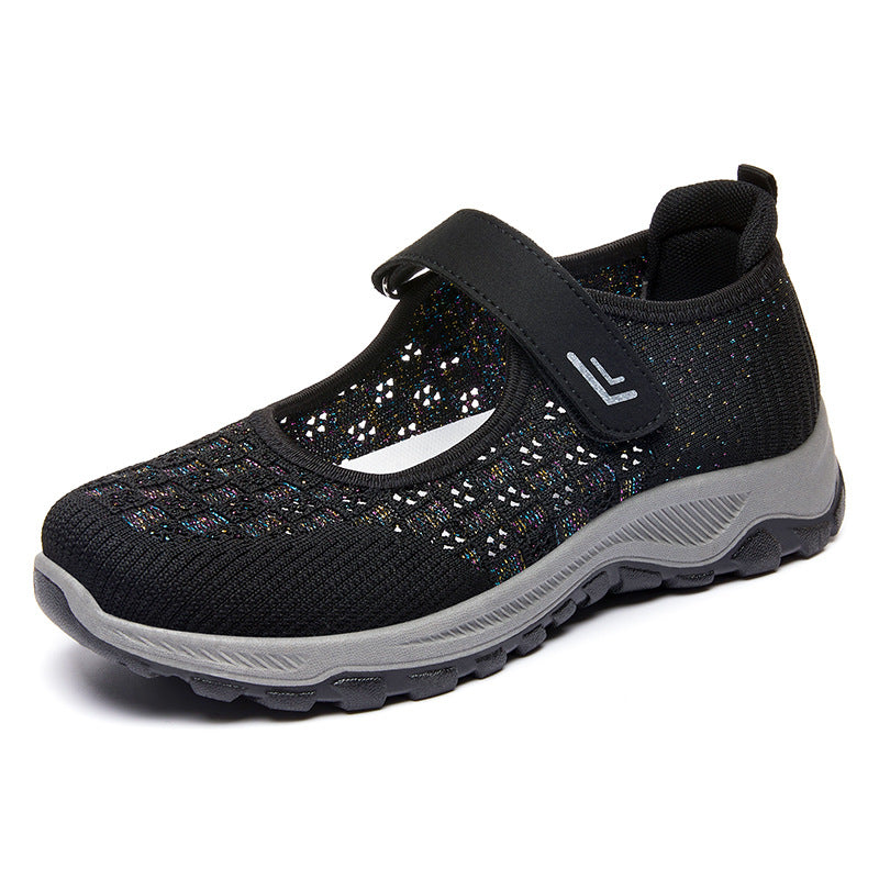 Women's breathable knitted Mary Jane sneakers with Velcro, shock-absorbing EVA midsole, and grippy profile outsole Mune Fashion