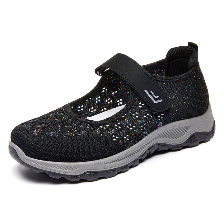 Women's breathable knitted Mary Jane sneakers with Velcro, shock-absorbing EVA midsole, and grippy profile outsole Mune Fashion