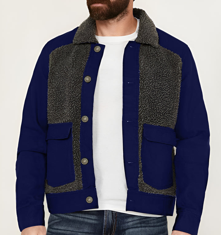 Men's overshirt jacket with teddy lining, patch pockets and button placket Mune Fashion