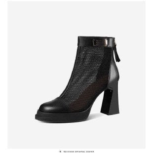 Ladies Elegant and Fashionable Ankle Boots with Mesh Design and Block Heel Mune Fashion