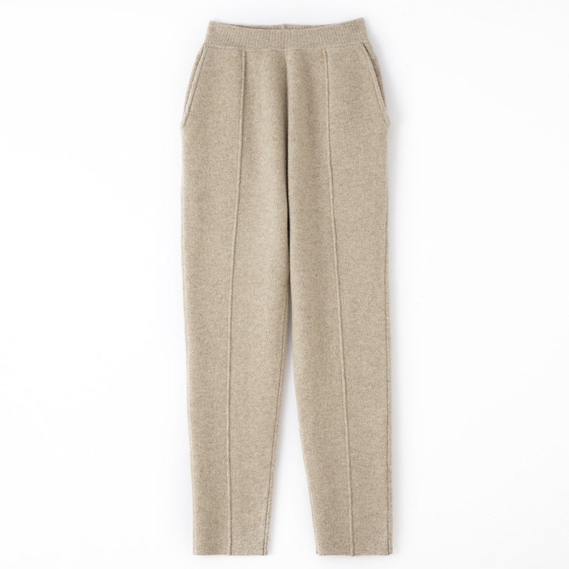 Ladies knit trousers with slim fit, elastic waistband and crease Mune Fashion