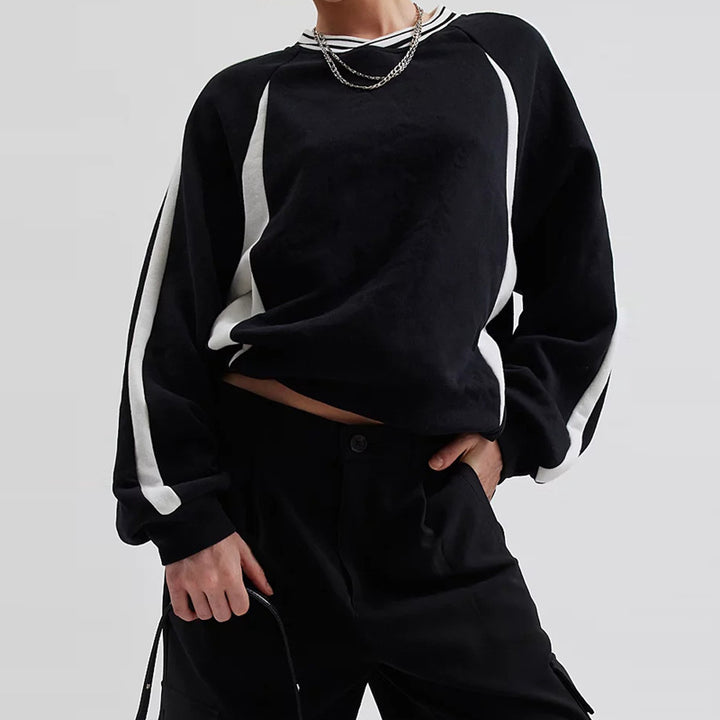 Women Oversize Sweatshirt with Raglan Sleeves and Contrast Stripes Mune Fashion