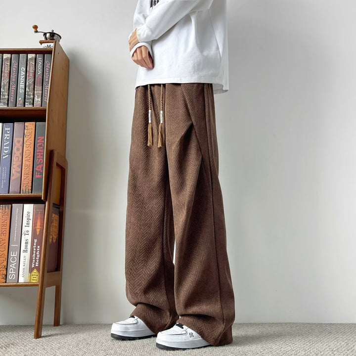 Men's Relaxed Lounge Pants with Drawstring and Herringbone Texture Mune Fashion
