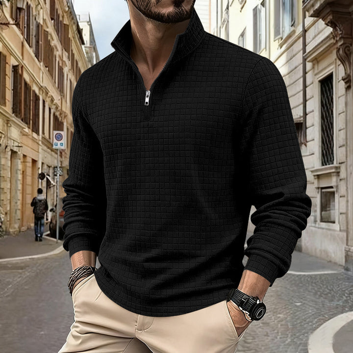 Men's structured half-zip waffle shirt with stand-up collar and breathable wearing comfort Mune Fashion