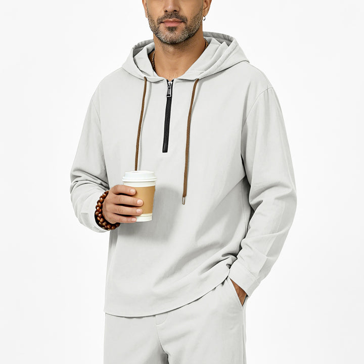 Men's hoodie with half zip, drawstring and rounded hem Mune Fashion