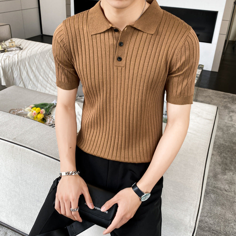Men's Fashionable Short Sleeve Polo Shirt with Ribbed Structure Mune Fashion