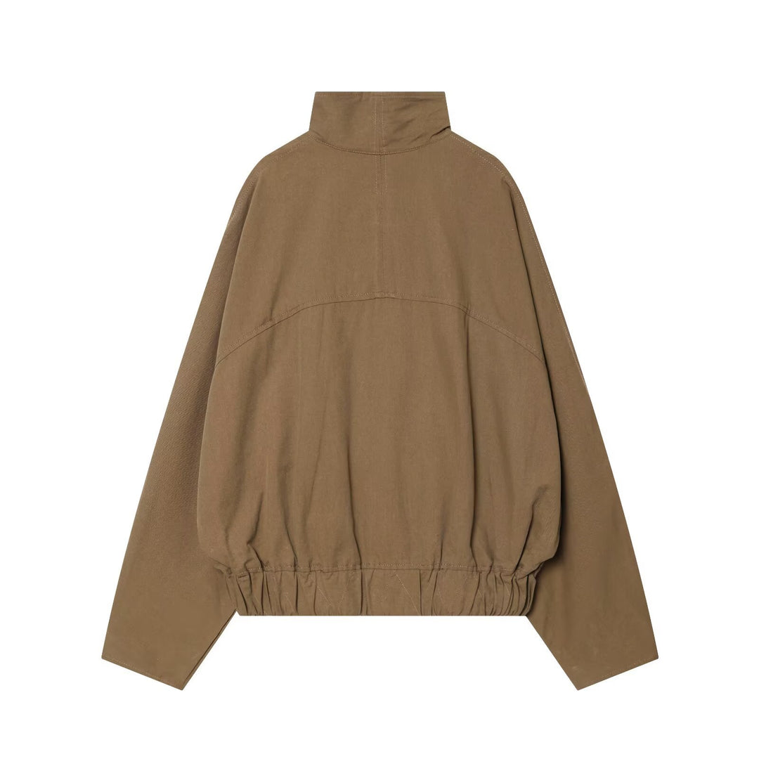 Women's Oversize Utility Jacket with High Stand Collar and Elastic Hem Mune Fashion