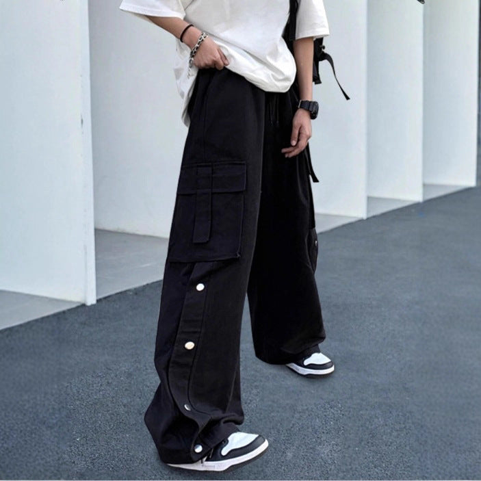 Unisex Oversize Cargo Jeans Pants with wide legs, flap pockets and snap button placket Mune Fashion