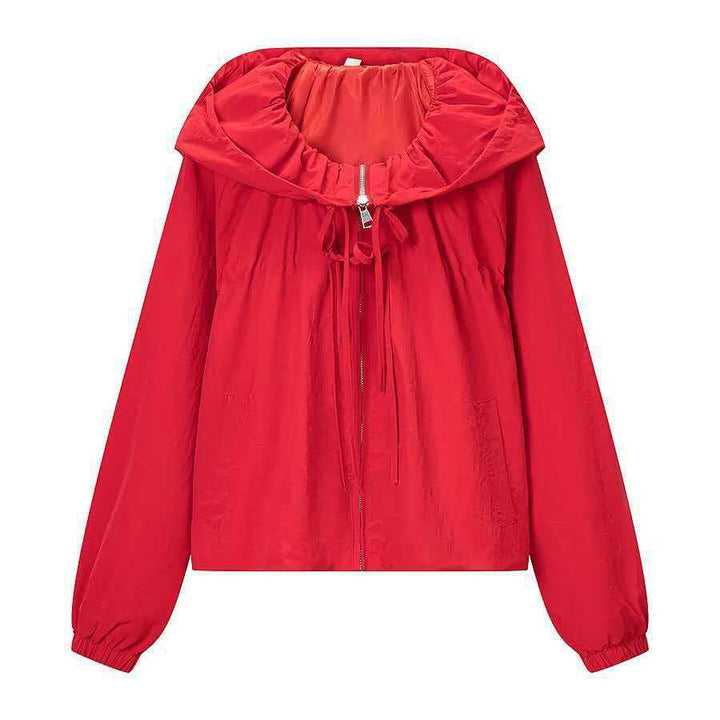 Women's Light Hooded Boxy Transition Jacket with Drawstring and Elastic Cuffs Mune Fashion